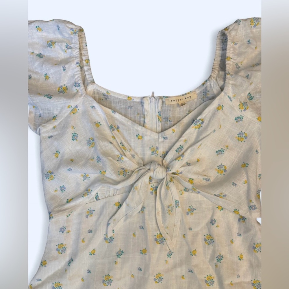 Copper Key Floral 🌼 Front-Tie Mini Dress - Size Small - Picture 4 of 8